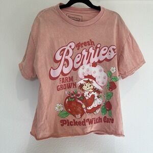 Strawberry Shortcake Womens Graphic Tee Sz S Women's teens Crop Tshirt Pink Y2k